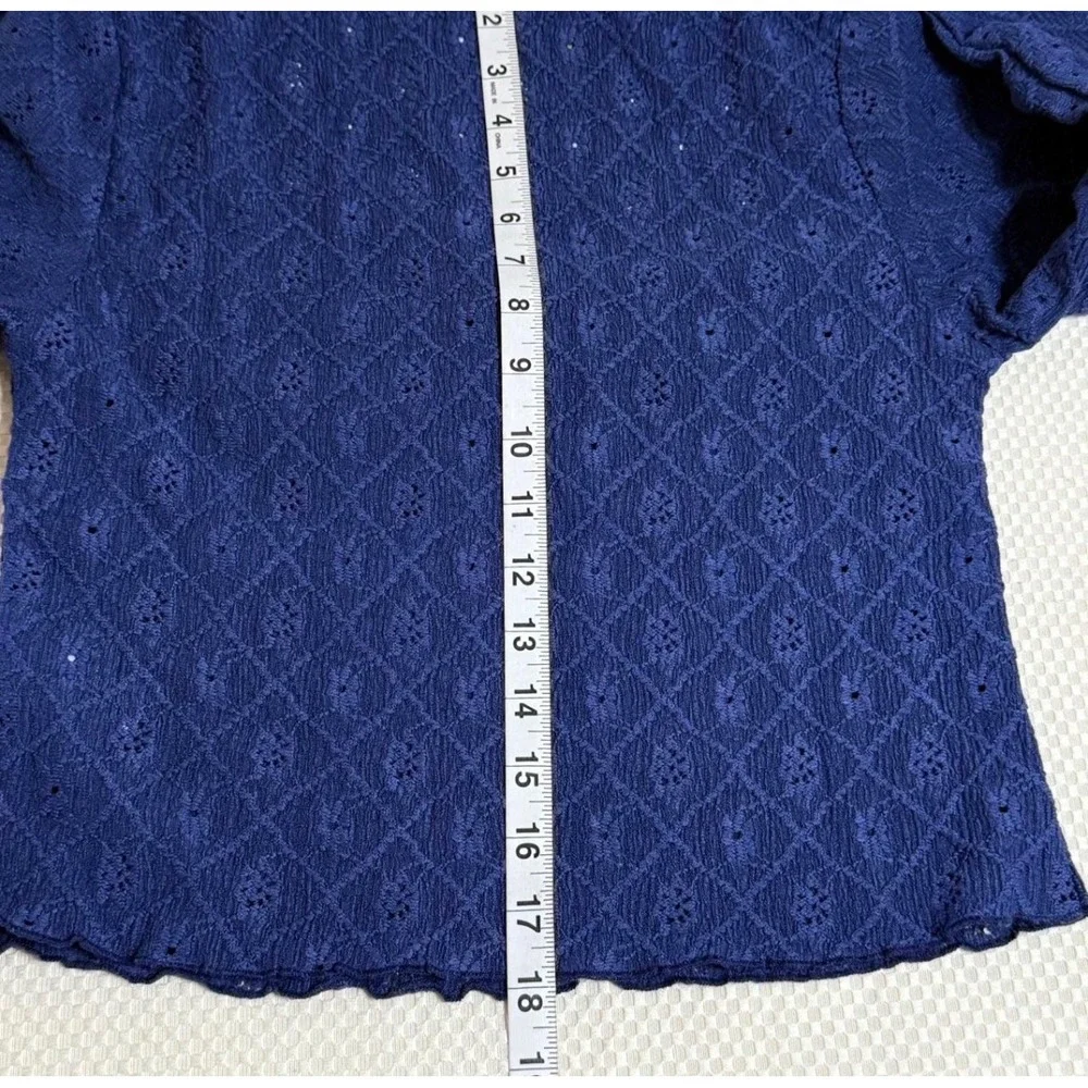 Cotton On Pointelle Tie Front Top Womens Small Navy Blue‎ Long Sleeve Fairycore